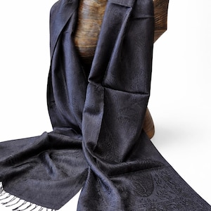 Beautiful black jamawar silk scarf with Paisley design