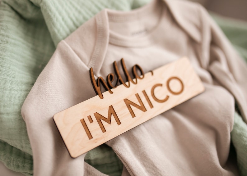 Newborn photo prop Wooden birth announcement Birth announcement Hello my name is sign
