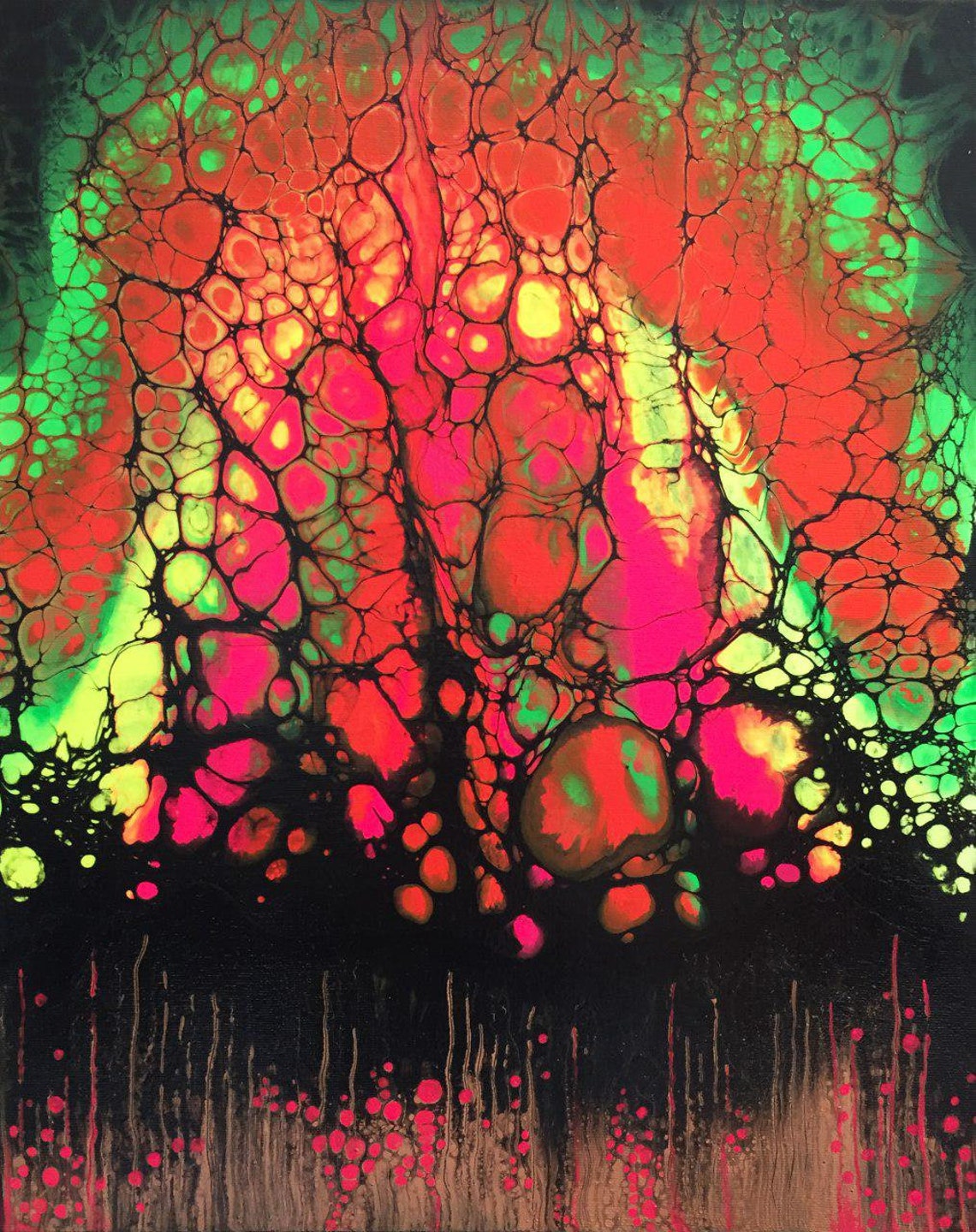 Fluorescent Acrylic Pour Painting on Canvas Fluid Art Original Etsy