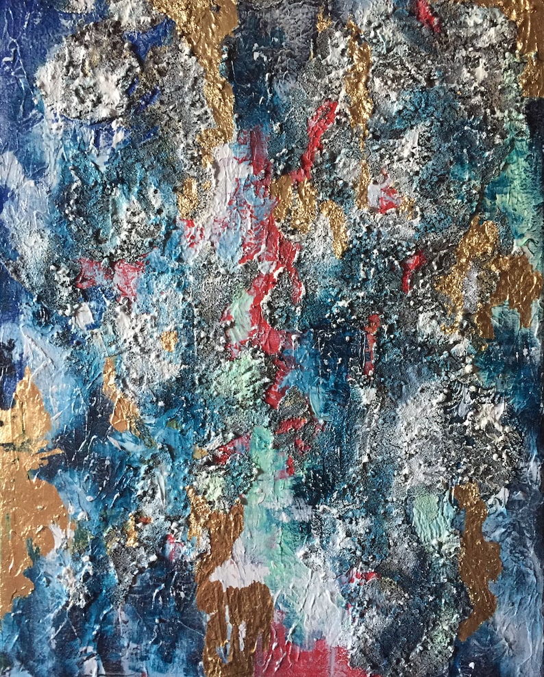 Gold leaf painting abstract acrylic Original texture art on canvas Mixed media with gold leaf Contemporary art Abstract art 19.7x15.7