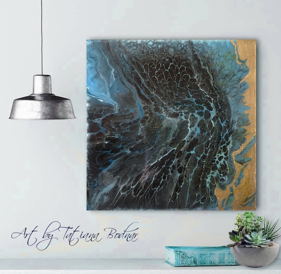 Gold Leaf Painting Acrylic Pour Painting on Canvas Fluid Art Etsy