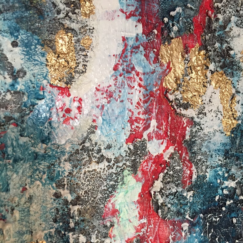 Gold leaf painting abstract acrylic Original texture art on canvas Mixed media with gold leaf Contemporary art Abstract art 19.7x15.7