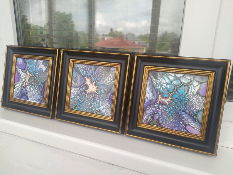 Set of 3 Wall Art Framed Paintings on Canvas Board Original Etsy