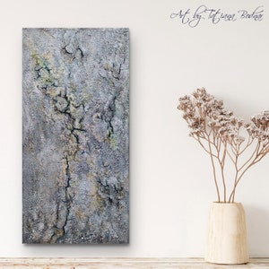 Original acrylic texture art on canvas with craquelur paste Heavy texture paint Mixed media Contemporary abstract art 24x12&quot;