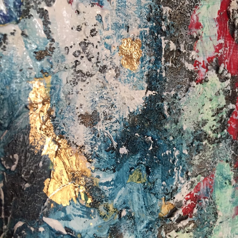 Gold leaf painting abstract acrylic Original texture art on canvas Mixed media with gold leaf Contemporary art Abstract art 19.7x15.7