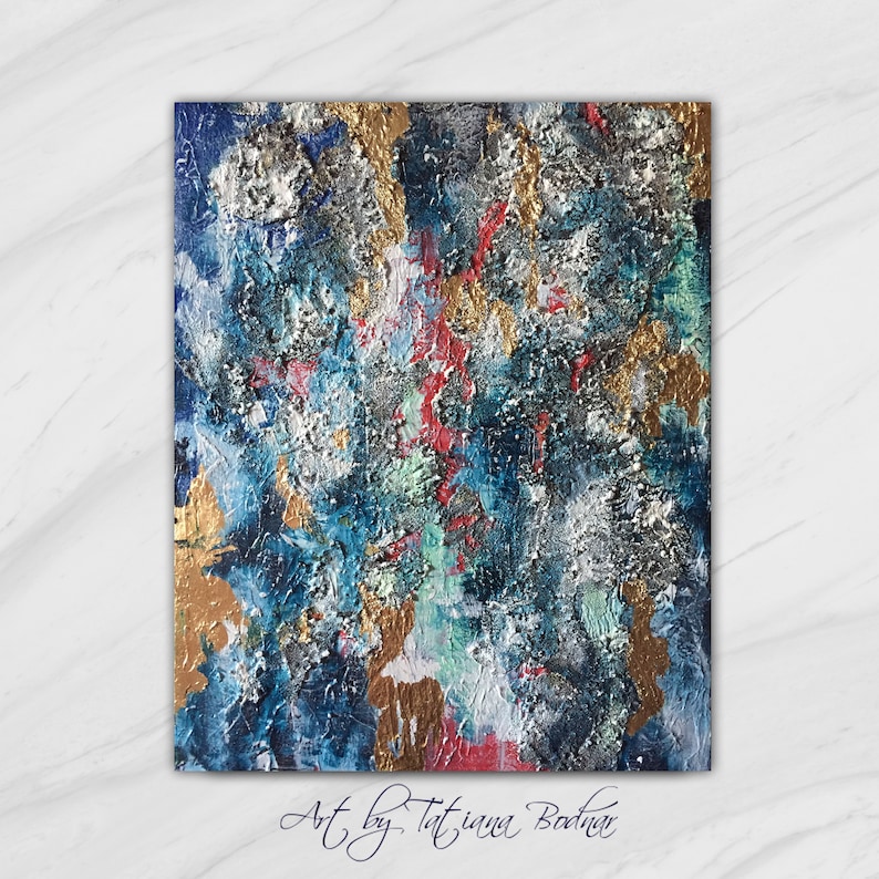 Gold leaf painting abstract acrylic Original texture art on canvas Mixed media with gold leaf Contemporary art Abstract art 19.7x15.7