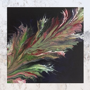 Acrylic pour painting on canvas Autumn leaf Fluid art Flow art Original abstract art Small wall art Pouring art Contemporary art 20x20"
