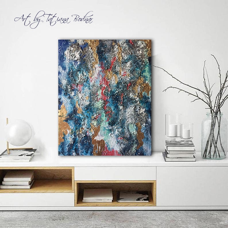 Gold leaf painting abstract acrylic Original texture art on canvas Mixed media with gold leaf Contemporary art Abstract art 19.7x15.7