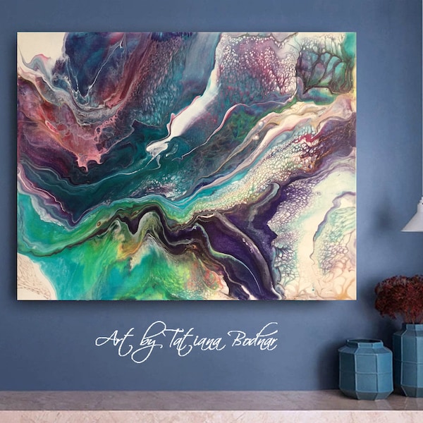 Acrylic pour painting on canvas Flow art Abstract art Fluid art Original painting Pouring art Small wall art Modern wall art 16x20"