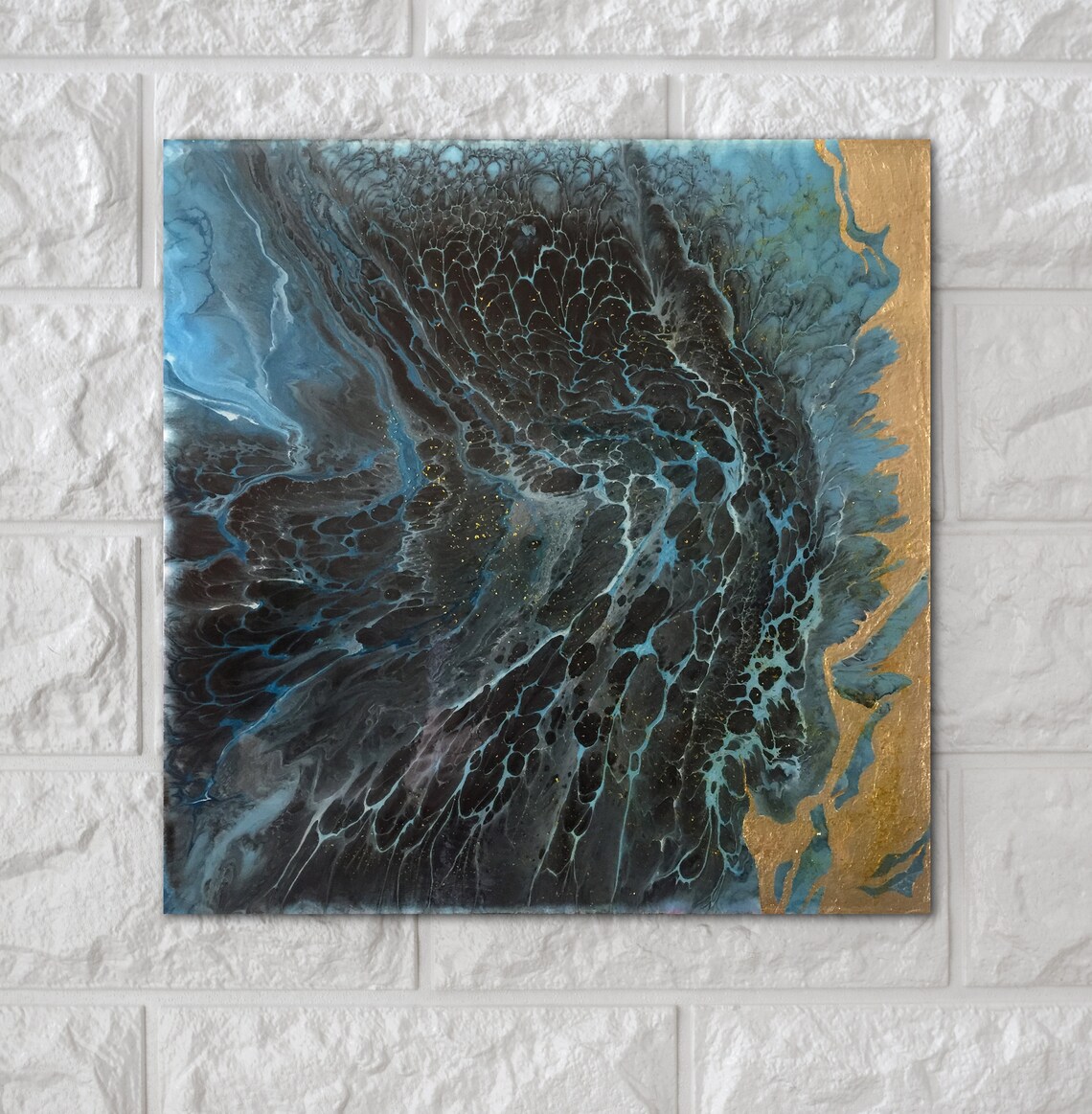 Gold Leaf Painting Acrylic Pour Painting on Canvas Fluid Art - Etsy