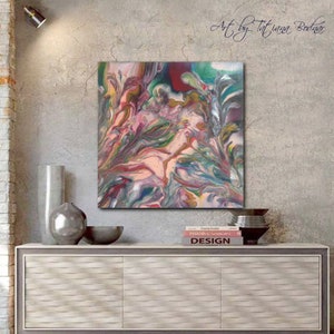 Acrylic pour painting  on canvas Fluid art Original painting Abstract painting Flow art Small wall art Modern wall art 20x20&quot;