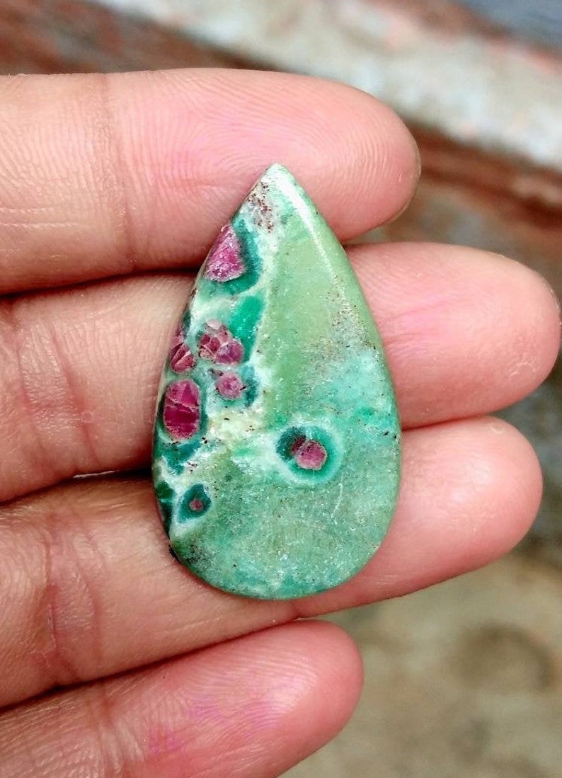 Top Quality Ruby Fuchsite Tear Drop Cabochons For Jewelry Making,35X20mm,27.65cts...@3017
