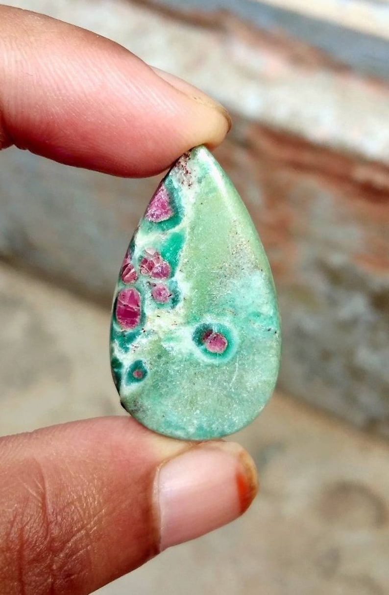 Top Quality Ruby Fuchsite Tear Drop Cabochons For Jewelry Making,35X20mm,27.65cts...@3017