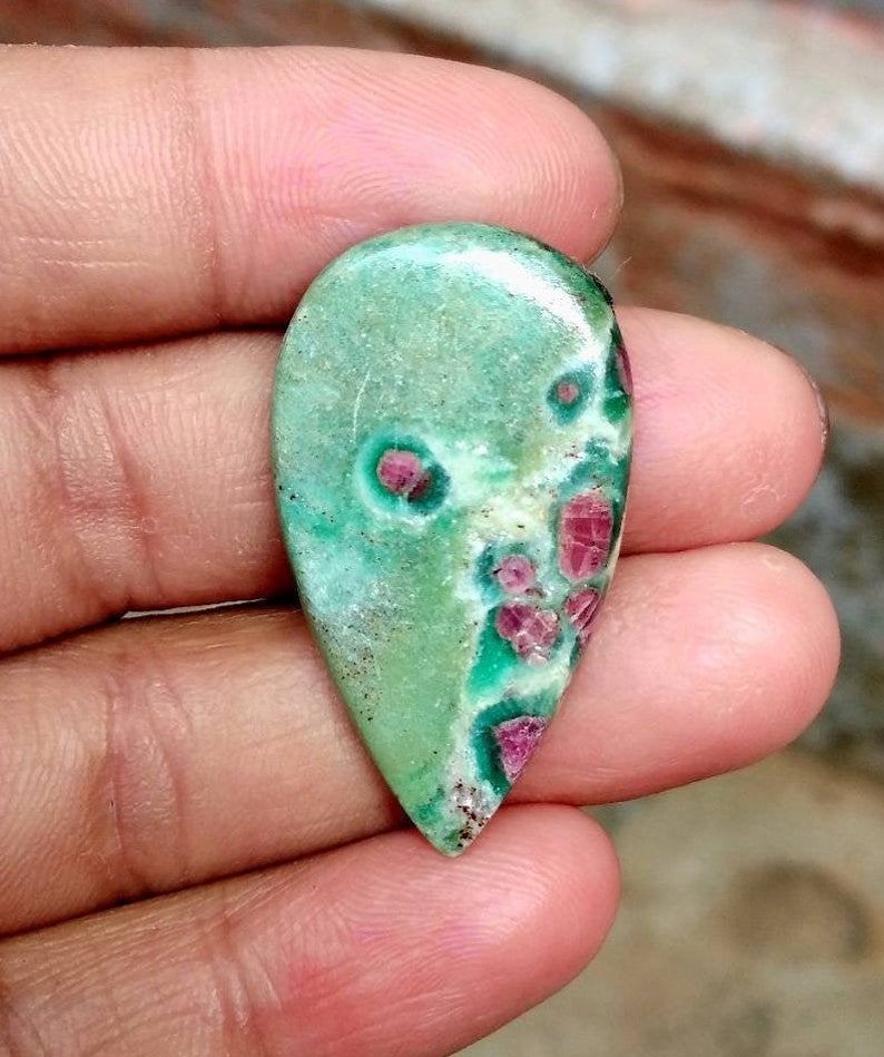 Top Quality Ruby Fuchsite Tear Drop Cabochons For Jewelry Making,35X20mm,27.65cts...@3017