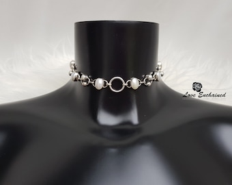 Pearl O Nereid - luxury pearls & O ring Sterling silver submissive day collar