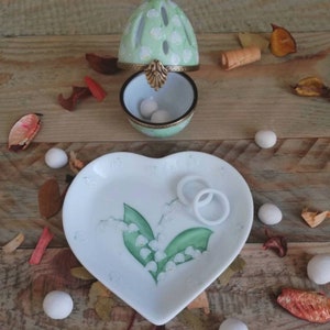 Small heart tray with lily of the valey flowers Limoges Porcelain image 1