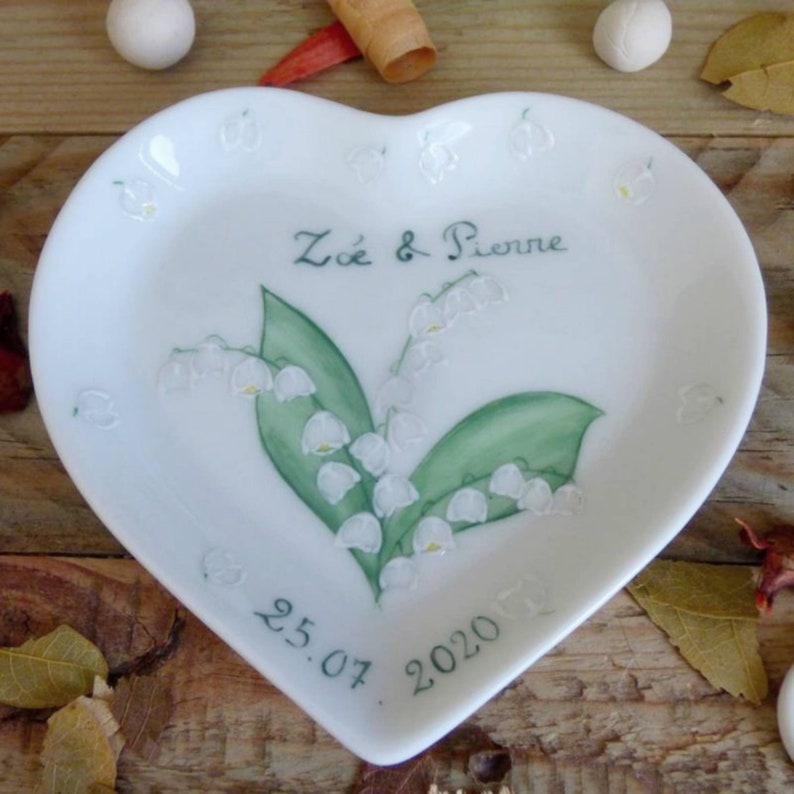 Small heart tray with lily of the valey flowers Limoges Porcelain image 3
