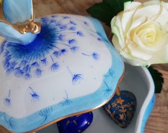 Butterfly jewelry box blue and gold - Limoges Porcelain - personalized gift