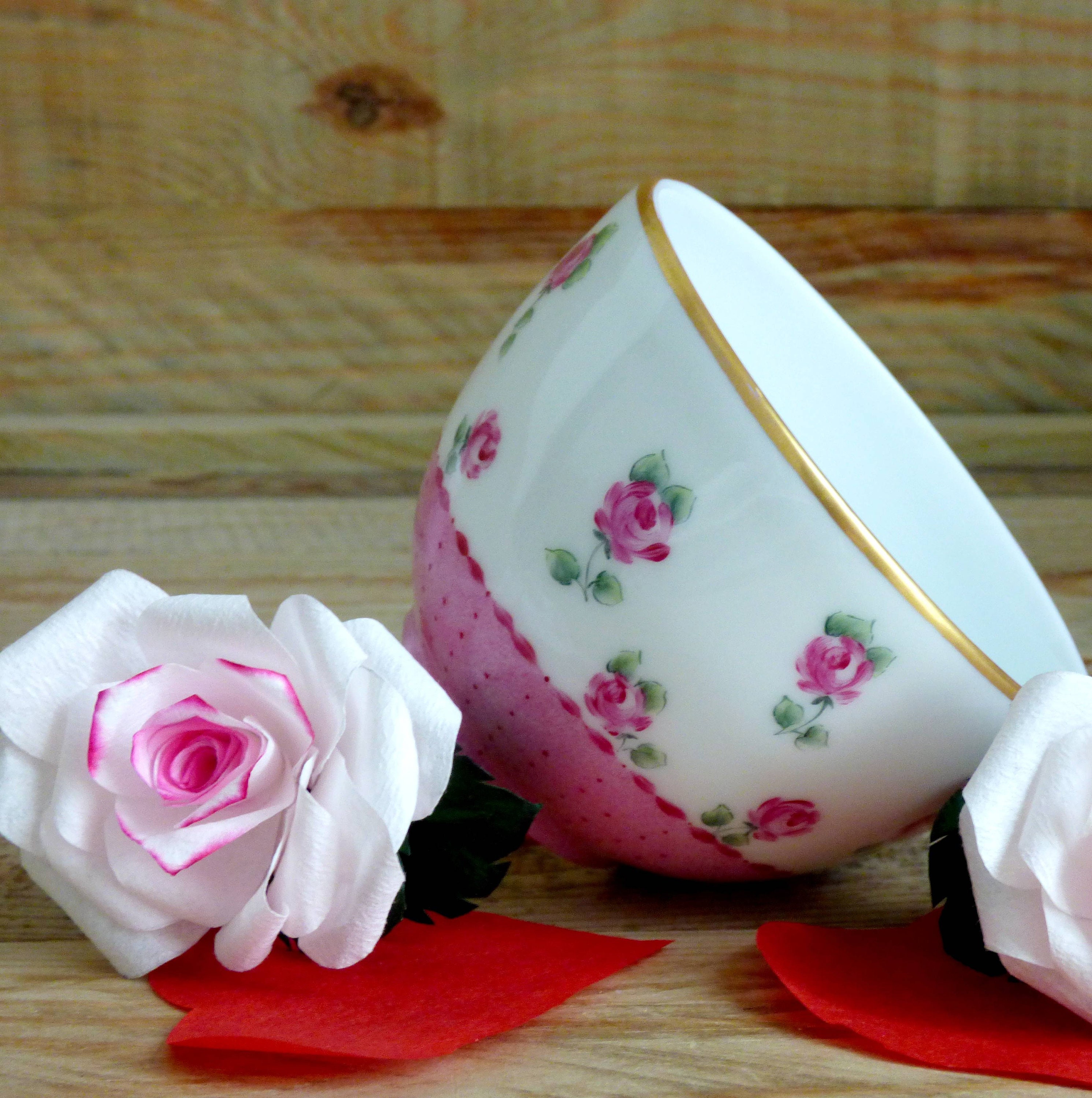Porcelain Tea Cup Without Handle Small Vintage Roses and Gold