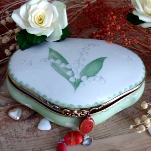 Porcelain jewelry box  with lily of the valley decoration - personalised gift