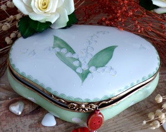 Porcelain jewelry box  with lily of the valley decoration - personalised gift