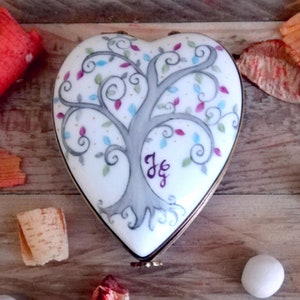Porcelain heart box Tree of life personalized gift for wedding or engagement image 1
