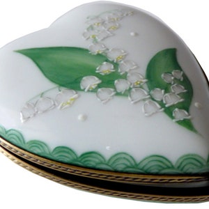 Limoges porcelain heart box - Lily of the valley collection