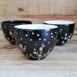 Black tea cup in Limoges porcelain Gold japanese flowers decor image 4