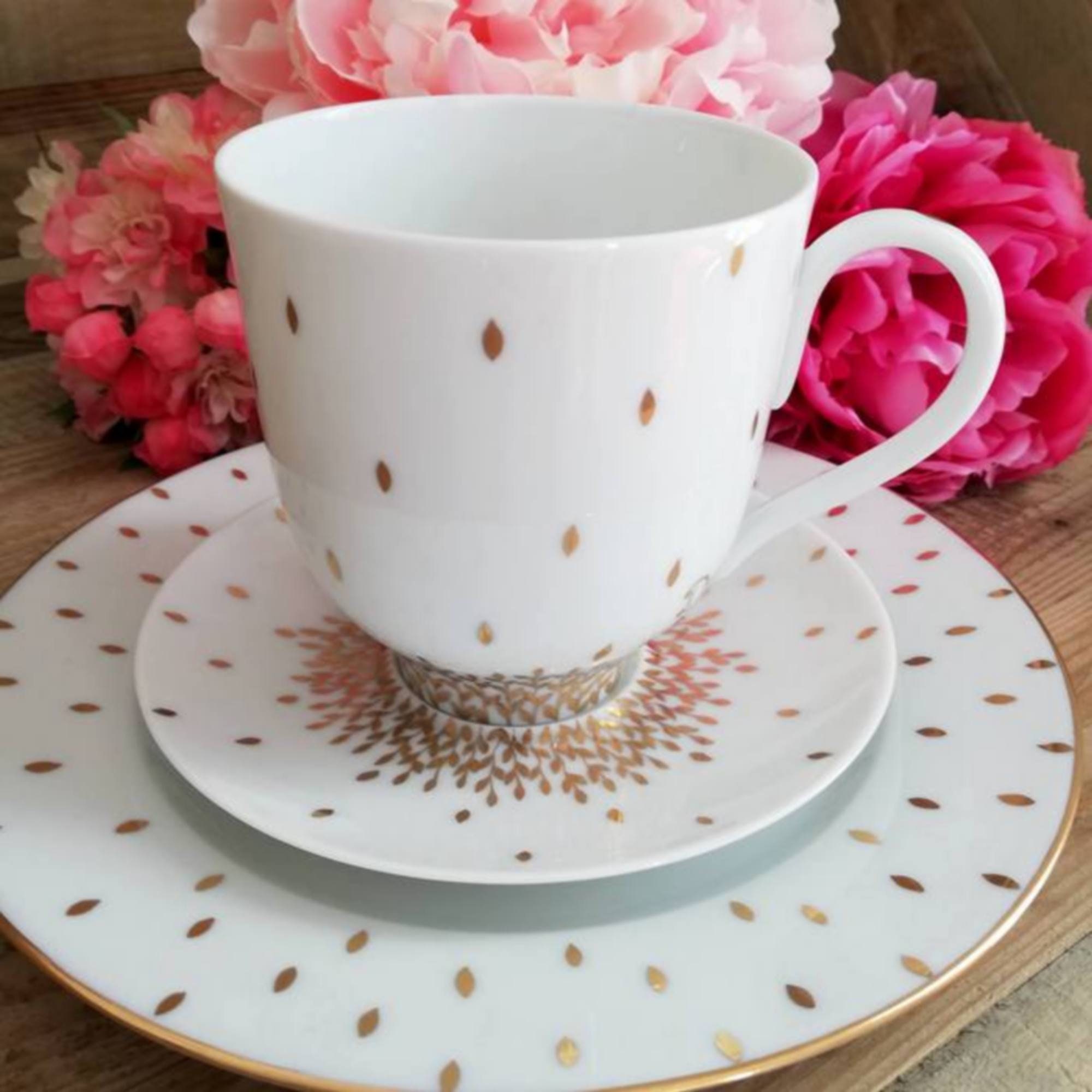 Lot De 4 Tasses à Café/thé En Porcelaine Blanche Fleurie - Excellent état - Petit Déjeuner
