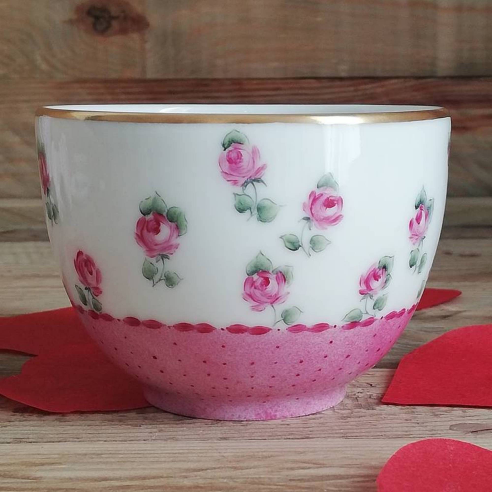Porcelain Tea Cup Without Handle Small Vintage Roses and Gold