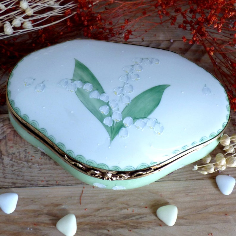 Porcelain jewelry box with lily of the valley decoration personalised gift image 2