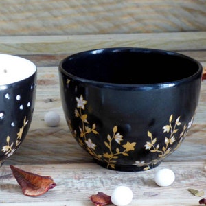 Black tea cup in Limoges porcelain Gold japanese flowers decor image 2