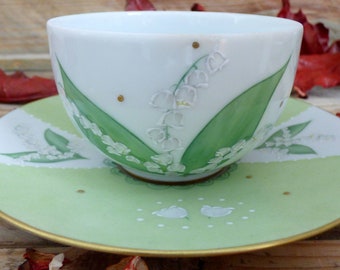 Limoges porcelain tea cup - Lily of the valley