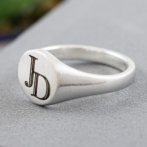 Monogramm Initialen Sterling Silber Siegelring - Gravierter Anfangsring, Auswahl des Finish Benutzerdefiniertes Gravur-Geburtstagsgeschenk für Ihn
