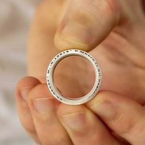 Secret Message Silver Men&#39;s Ring - Edge Engraved Silver Ring - Chunky Ring With Engraving - Coordinates Personalised Ring Sterling Silver
