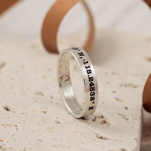 custom location latitude longitude coordinates silver band ring