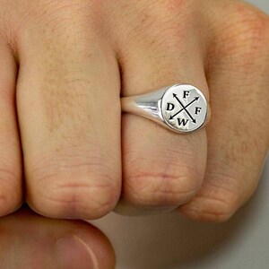 family initials round sterling silver mens or womens signet ring