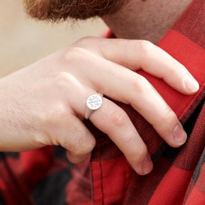 family initials round sterling silver mens or womens signet ring