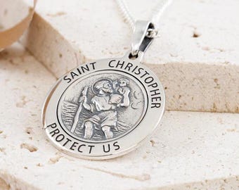 Silver St Christopher Travellers Prayer Medal - Saint Christopher