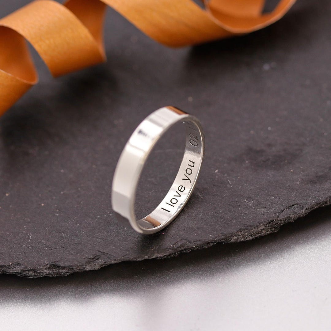 Secret Message Sterling Silver Skinny Ring: Engraved Latitude Longitude ...