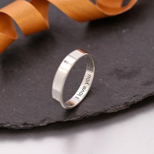 Secret Message Sterling Silver Skinny Ring: Engraved Latitude Longitude Coordinates, Hidden Message Custom Engraved Silver Band Ring
