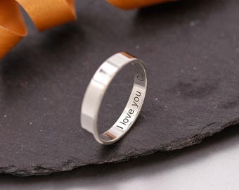 Anel fino em prata de lei com mensagem secreta: coordenadas de latitude e longitude gravadas, anel de prata personalizado com mensagem oculta.