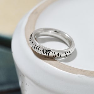 Personalized Roman Numeral Date Ring - Sterling Silver 5mm thick Band