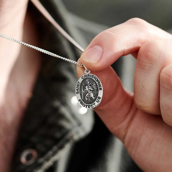 Buy St Saint Christopher Medal Necklace for Men Boys Travel/Talisman  Stainless Steel Pendant Wheat Chain 24” at Amazon.in