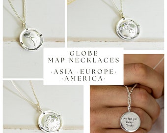 Colliers Carte du monde St Christophe - Pendentif de voyage personnalisé pour hommes - Collier Globe en argent alternatif Cadeau de voyage - Saint Christophe