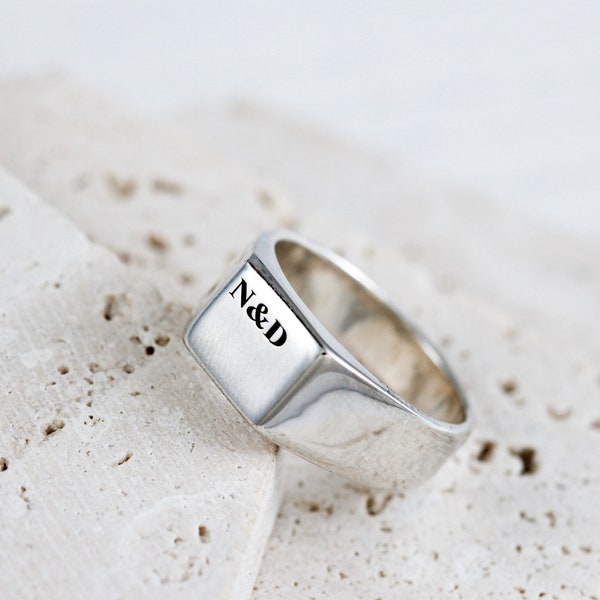 Mens Square Silver Pinky Ring Etsy