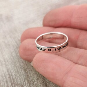 custom location latitude longitude coordinates silver band ring