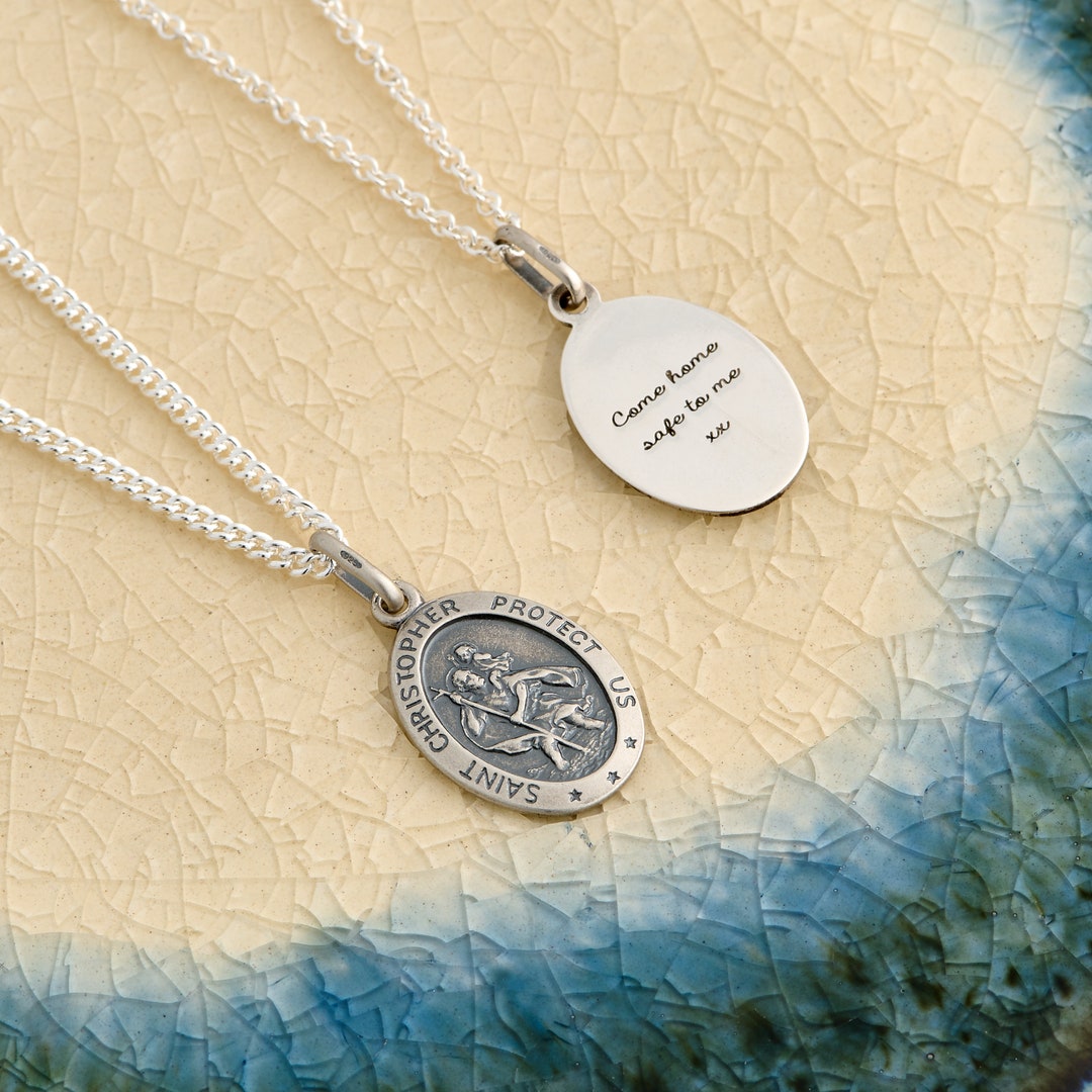 Oxidized Small Oval Saint Christopher Charm