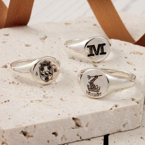 Custom Engraved Silver Signet Ring - Bespoke Design - Your Handwriting - Icons Runes & Symbols - Mens Or Womens Custom Rings Sterling Silver
