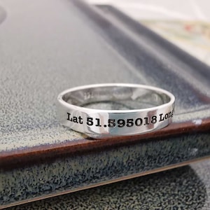 custom location latitude longitude coordinates silver band ring